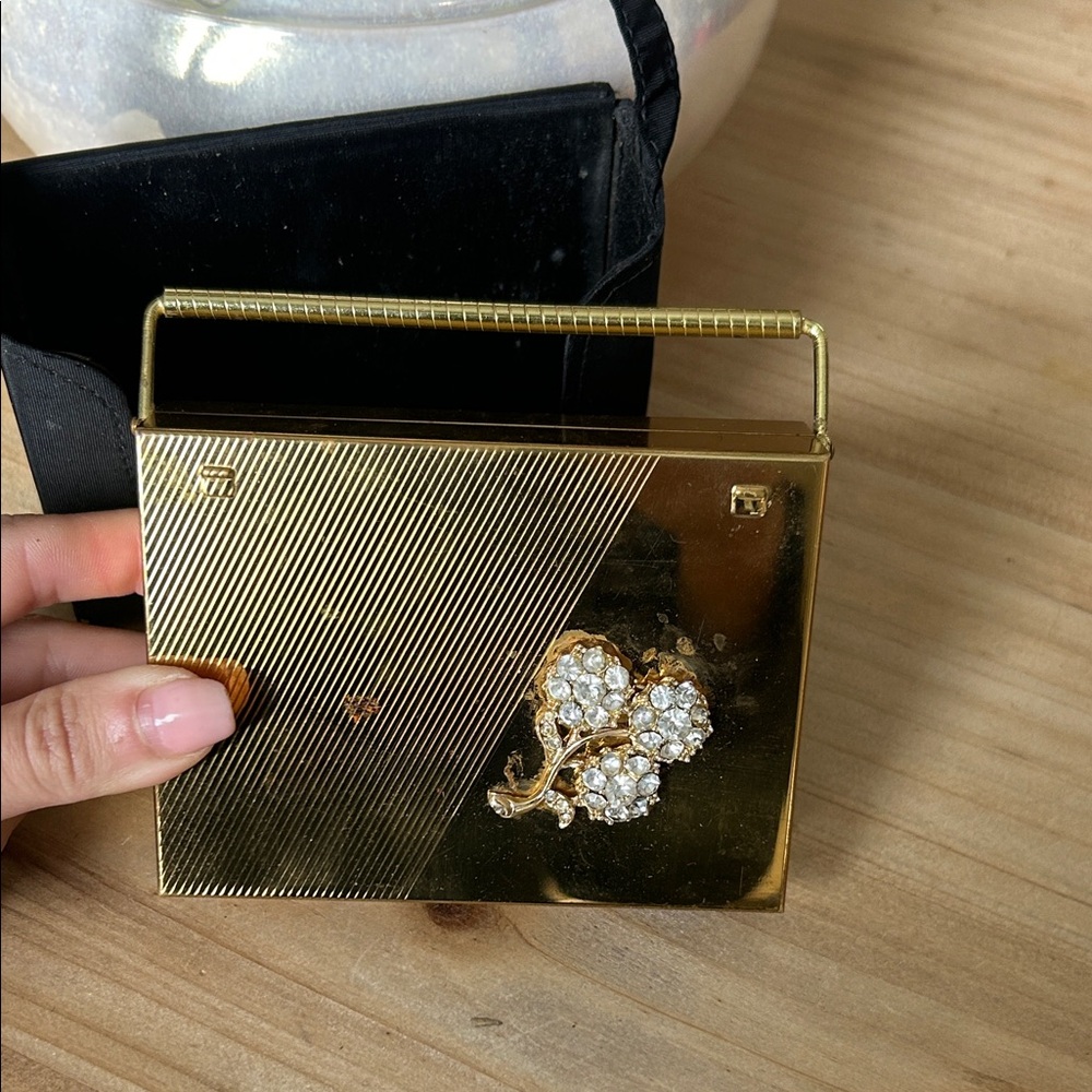 Volupte Portmanteau Purse Compact CarryAll 1940s Jeweled/ Black Carry Case